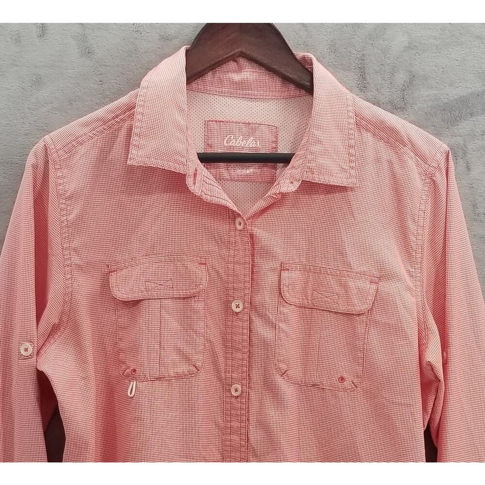 Cabela's button up L/S UPF30 fishing shirt sz Large red & white plaid